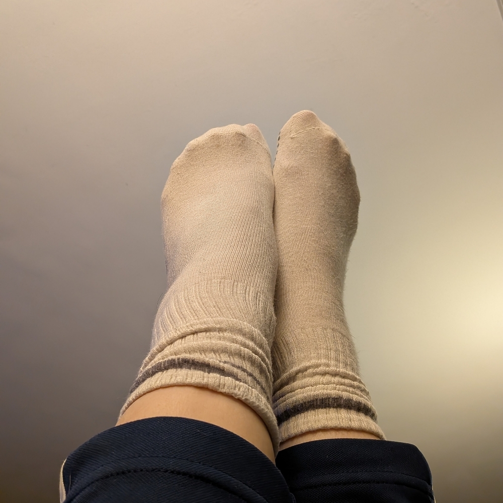 Pair Of White Pilates Socks, Well Worn & Dirty